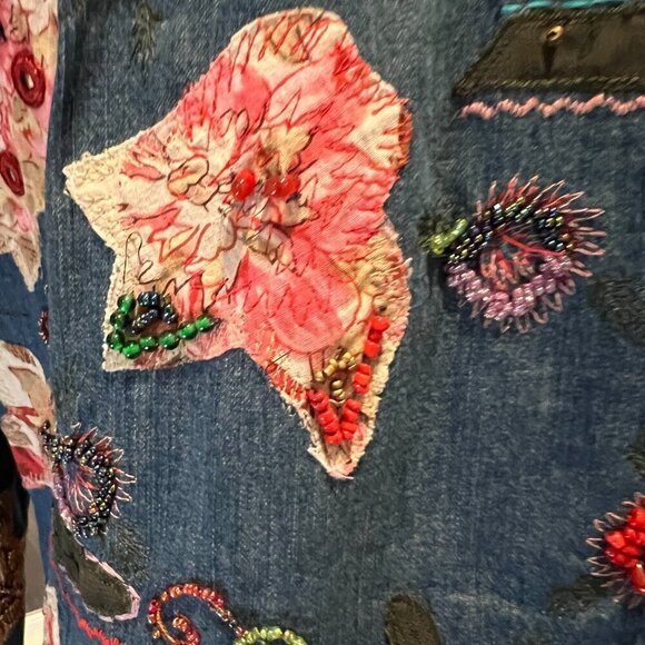 Chico's Beaded & Sequined Patchwork Denim Jacket, Size 0 (US Small/4) - Picture 13 of 15